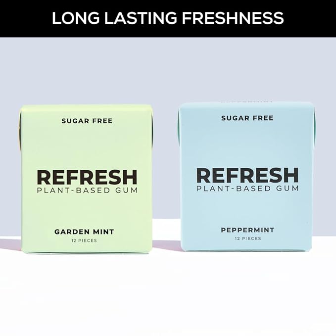 Refresh Gum, Xylitol, Natural, Sugar Free, Long Lasting Chewing Gum, Plastic Free, Natural Flavors