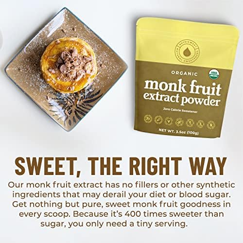 Monk Fruit Extract Sweetener, 3.5 oz, Pure USDA Organic with No Fillers Zero Calories, Zero Carbs