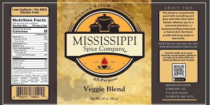 Mississippi Spice Company Premium Rubs & Seasonings, Veggie Blend, All-Purpose, 10 oz