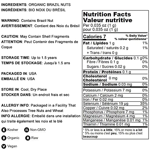 Food to Live - Organic Brazil Nuts, 1 Pound Non-GMO, Raw, Whole, No Shell, Unsalted, Kosher, Vegan