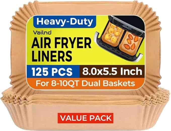 125Pcs Air Fryer Liners Disposable for Dual Basket, 8x5.5 Inch Rectangle Parchment Paper for Ninja
