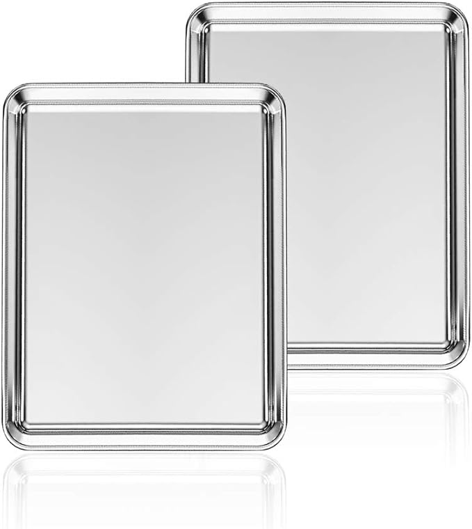Stainless Steel Baking Sheet Set of 2, Deedro Cookie Sheet Metal Baking Pan Oven Tray, Non Toxic &