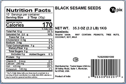 Yupik Raw Black Sesame Seeds, 2.2 lb (35.2 oz), Pack of 6, Gluten-Free, Kosher, Vegan, Natural