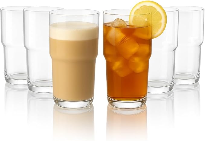 LEMONSODA Stackable Iced Coffee Glasses Set of 6, 48-15 and 21oz Drinking Glasses for Lattes, Tea