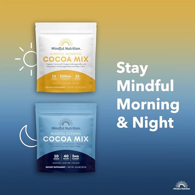 Mindful Evening Sugar Free Cocoa Mix Natural Sleep Aid, 40 Servings, Melatonin 3mg, L-Theanine