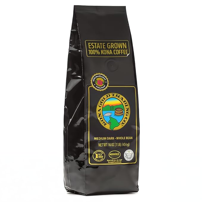 Hawaiian Kona Coffee Whole Bean - 16 oz, Kona Gold Coffee by Kona Gold Rum Co. - Freshly Roasted