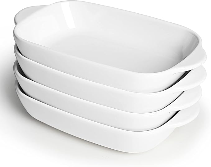 LEETOYI Ceramic Small Baking Dish 7.5-Inch Set of 4, Rectangular Bakeware with Double Handle