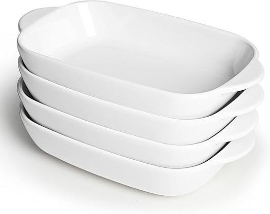 LEETOYI Ceramic Small Baking Dish 7.5-Inch Set of 4, Rectangular Bakeware with Double Handle