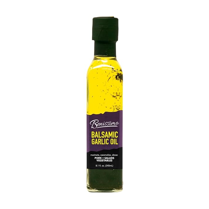 Benissimo Balsamic Garlic Herb Infused Oil & Vinegar Blend, All Natural Gourmet Blend with Bold