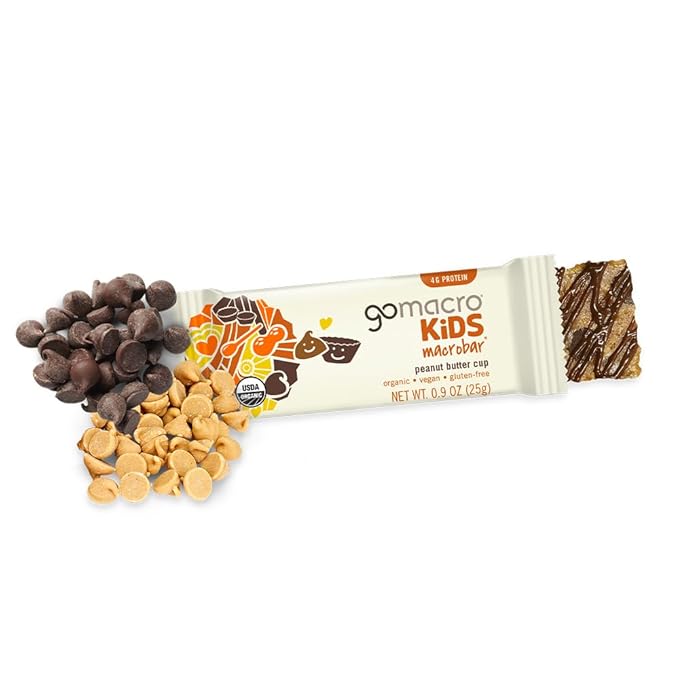 GoMacro Kids MacroBar Organic Vegan Snack Bars ??Peanut Butter Cup & Chocolate Chip Cookie Dough