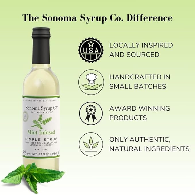 Sonoma Syrup Co. Mint Infused Simple Syrup 12.7 fl oz | for Coffee, Cocktails, and Cooking | Hand
