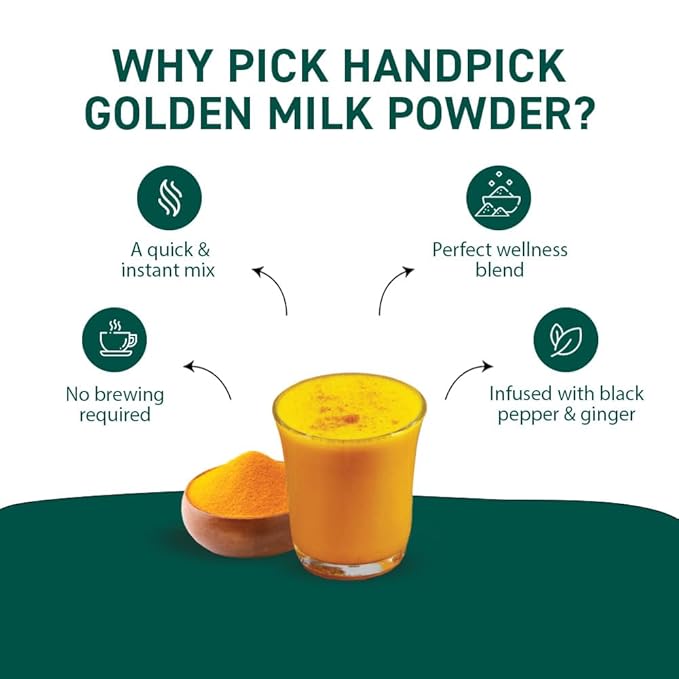 HANDPICK Golden Milk Powder with Turmeric - (7oz, 80 servings) Instant Latte Mix | Blend of Ginger