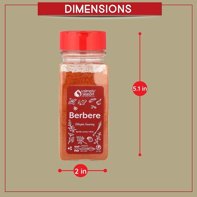 USimplySeason Berbere Spice, 4.8oz - Ethiopian Inspired Blend for Hearty Stews & Meats - Vegan