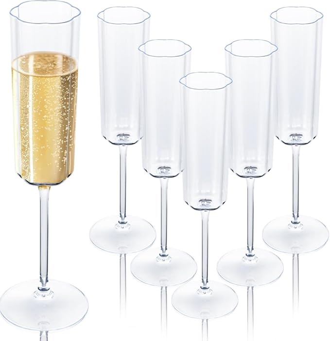 Ciaell 24 Pack Plastic Champagne Flutes - 6 Oz Flower Wavy Champagne Plastic Glasses - Heavy Duty