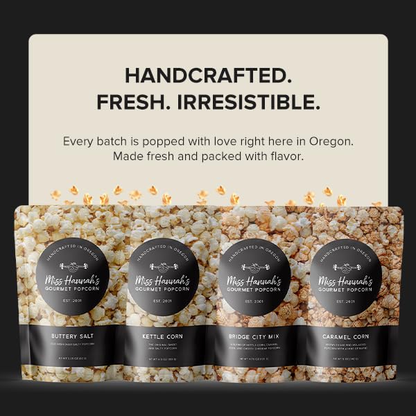 Miss Hannah's Gourmet Kettle Corn - Classic Sweet & Salty Crunchy Popcorn | Vegan, Gluten-Free