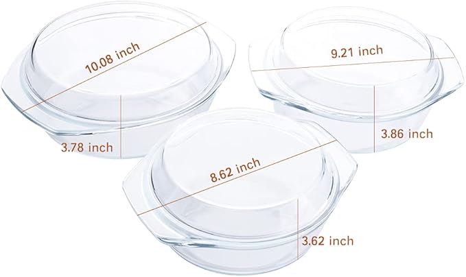 Set of 6 Pieces Round Tempered Glass Casserole Dish with Lids, Glass Casserole Baking Dish Set for
