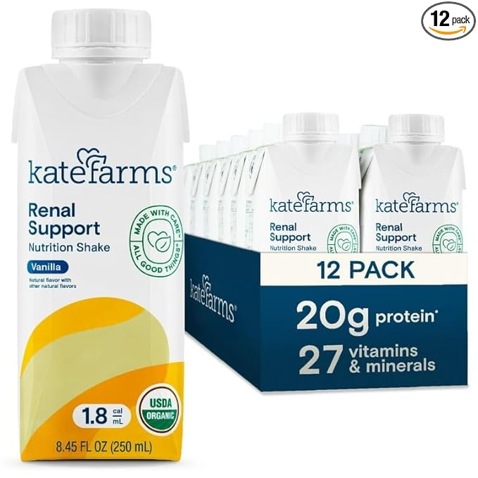 KATE FARMS Organic 1.8 Renal Support Shake, Vanilla, 20g Protein, 27 Vitamins and Minerals