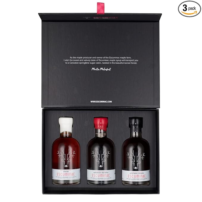 Escuminac, Canadian Maple Syrup Gift Set, 3 Harvests Included From Delicate to Strong Taste. 100%