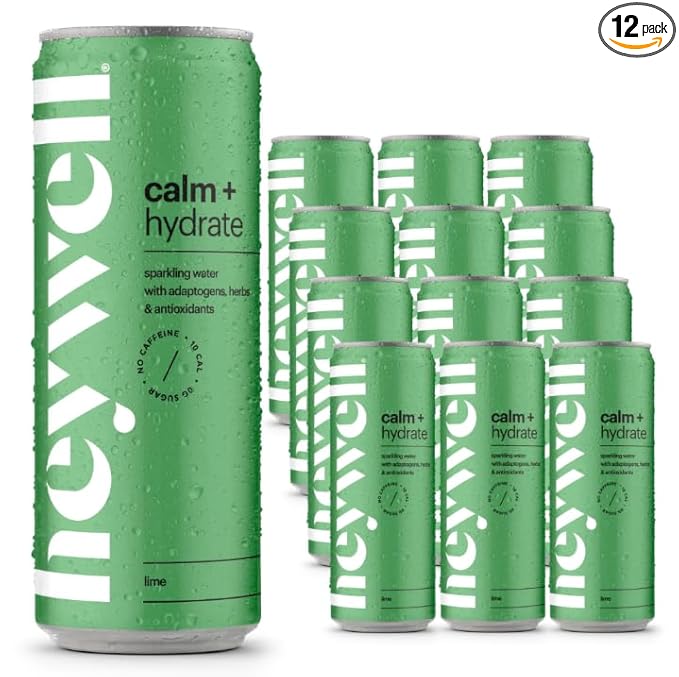 Heywell Sparkling Adaptogenic Water Calm and Restore, Lime Flavor 12 Fluid Ounce (Pack of 12) - Non