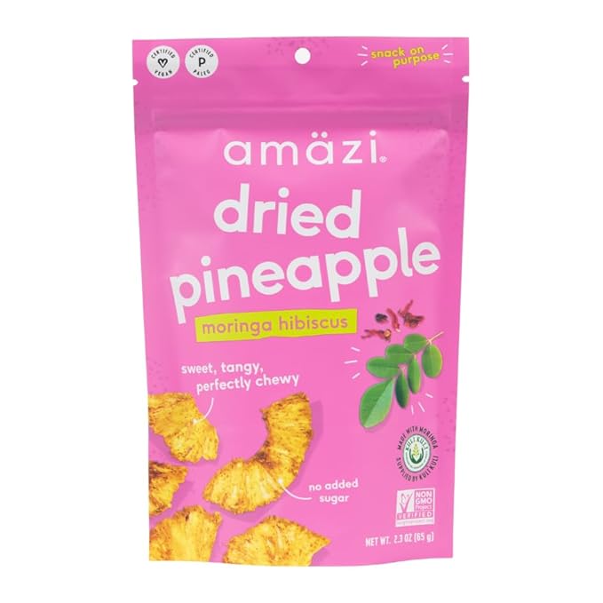 Am채zi Foods | Dried Pineapple - Moringa Hibiscus (6 Pack) | All Natural Snacks | No Sugar Added