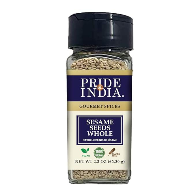 Pride of India | Sesame Seed Whole 2.3 oz (65.20 gm) Small Dual Sifter Bottle | Unhulled & Fresh |