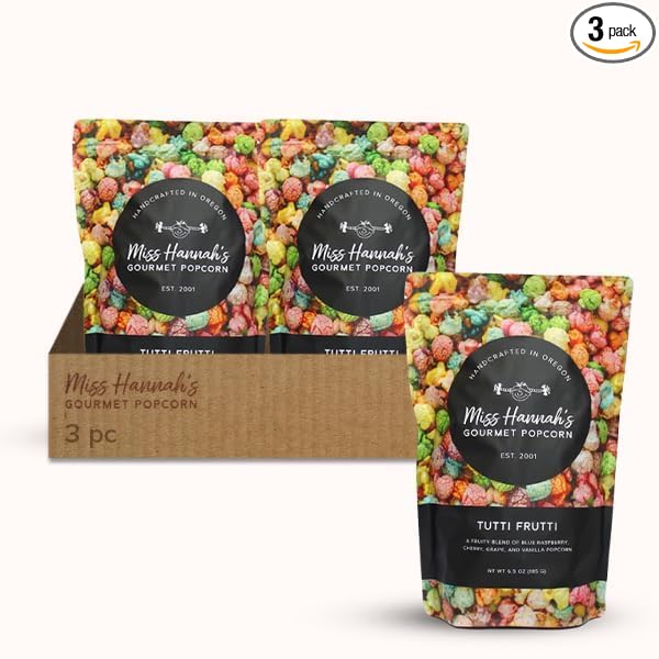 Miss Hannah's Gourmet Tutti Frutti Popcorn - Colorful & Flavorful Snack Blend with Blue Raspberry