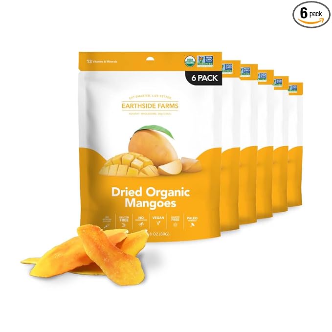 Earthside Farms Dried Organic Mangoes 2.8oz, 6 Pack – No Sugar Added, Gluten-Free, Vegan Snack