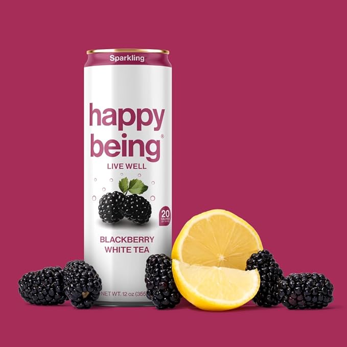 Happy Being Sparkling Nutrient-Rich Blackberry Citrus White Tea – Infused with Turmeric