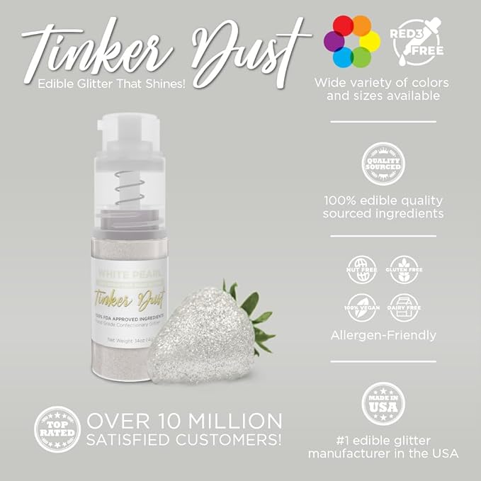 Bakell - White Tinker Dust (4g, 1x Mini Spray Pump) Edible Glitter for Food, Desserts, and
