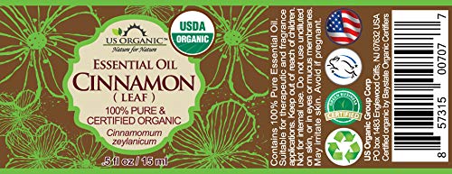 US Organic 100% Pure Cinnamon Leaf Essential Oil - USDA Certified Organic, Steam Distilled - W/Euro
