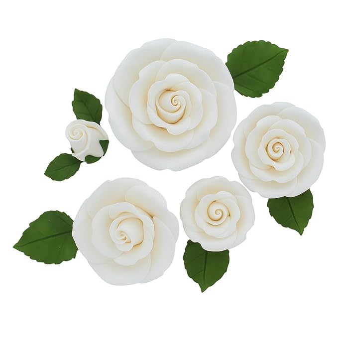Global Sugar Art Exquisite Edble Rose & Leaf Sugar Cake Flowers Tray White, Unwired by Chef Alan