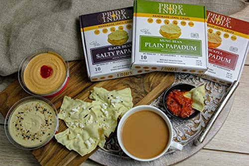 Pride Of India - Mung Bean Plain Papadum Lentil Crisp, Pack of 6-10 count (3.53oz - 100gm)