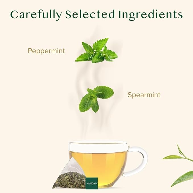VAHDAM, Pure Mint Herbal Tea (100 Pyramid Tea Bags) Caffeine Free, Non GMO, Gluten Free | Blend of
