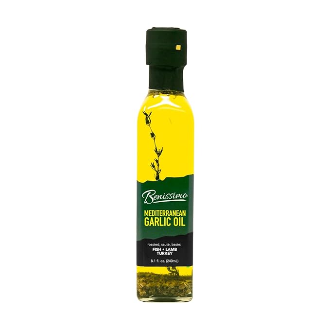 Benissimo Mediterranean Garlic Infused Oil, All Natural Gourmet Cooking Oil with Fragrant