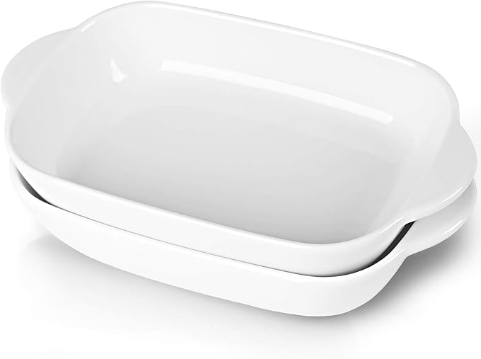 LEETOYI Ceramic Small Baking Dish, Porcelain 2-Piece Rectangular Bakeware with Double Handle