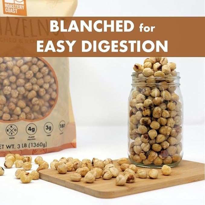 Roastery Coast Dry Roasted Hazelnuts | 3 LB | Unsalted | Filberts | Blanched | No skin | Kosher |