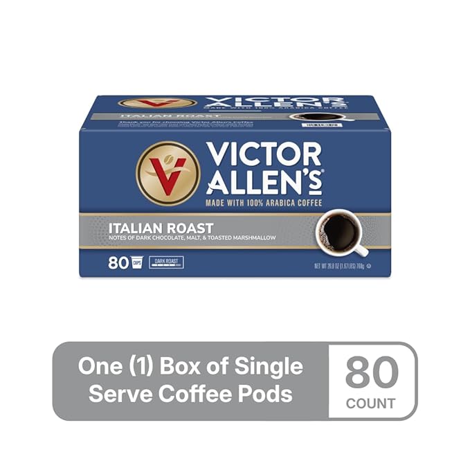 Victor Allen's Coffee Italian Roast, Dark Roast, 80 Count, Single Serve Coffee Pods for Keurig