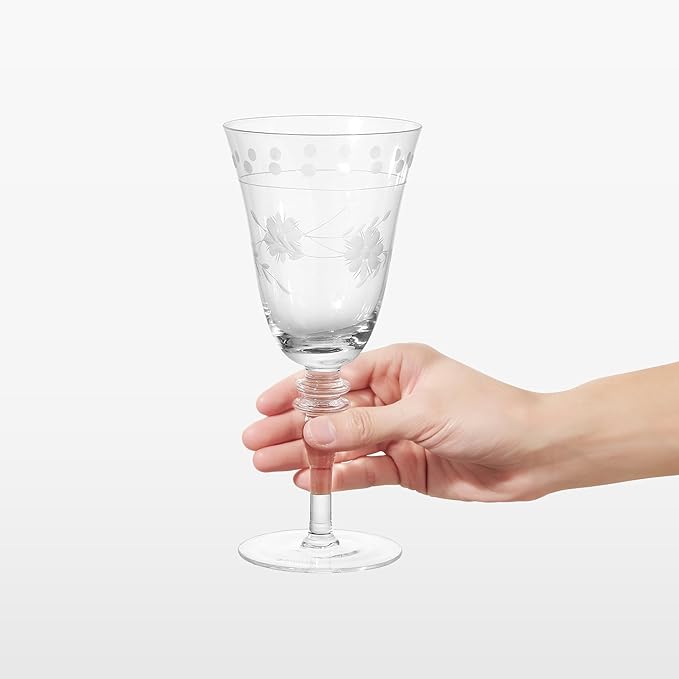 Premium Delight Wine Glasses Set of 4, 14.2 oz – Hand-Blown with Etched Long Stem, Classic