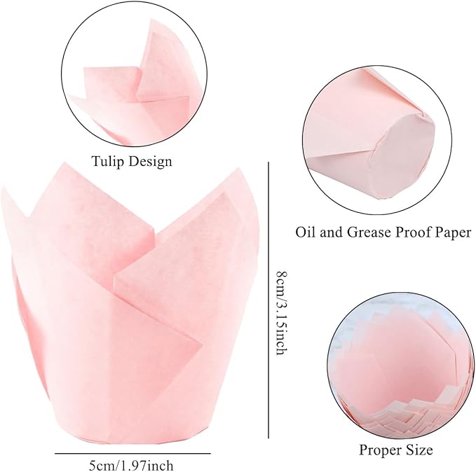 200 Pieces Tulip Cupcake Muffin Liners Greaseproof Paper Baking Cups Cupcake Wrappers for Birthday