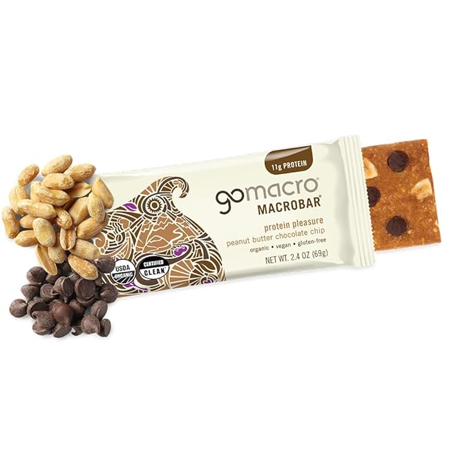 GoMacro MacroBar Organic Vegan Protein Bars - Peanut Butter Chocolate Chip (2.4 Ounce Bars, 12