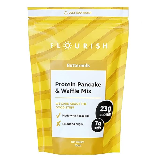 Flourish - Protein Pancake & Waffle Mix, Whey Protein Isolate & Flax Seed, Non-GMO, No Added Sugar
