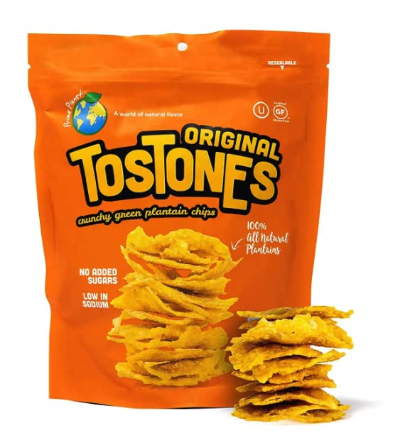 TOSTONES, Green Plantains, Re-Sealable Bag, Crunchy chips, Plantains, Flower Oil and Salt, 3.53 Oz