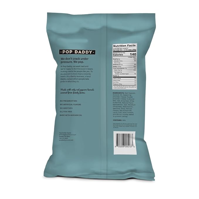 Pop Daddy Flavored Popcorn Gourmet, White Cheddar Flavor Popped Popcorn, Hand Seasoned Ruby Red