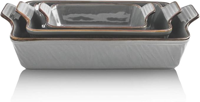 KOOV Bakeware Set, Ceramic Baking Dish Set, Rectangular Casserole Dish Set, Lasagna Pans for