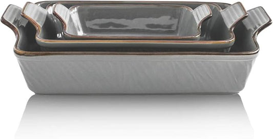 KOOV Bakeware Set, Ceramic Baking Dish Set, Rectangular Casserole Dish Set, Lasagna Pans for