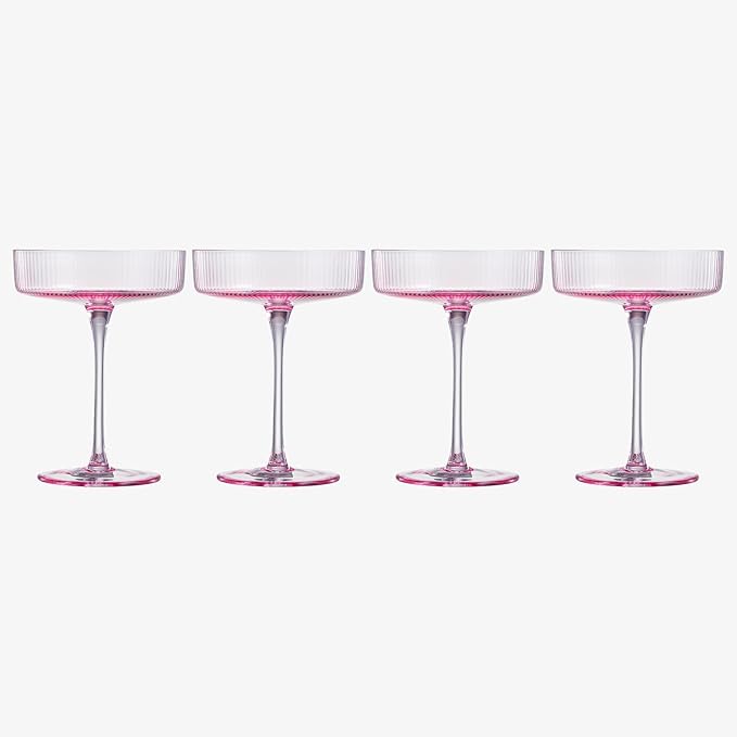Khen Ribbed Vintage Art Deco Coupe Glasses - Martini, Champagne & Cocktail Ribbed Glasses 8oz |