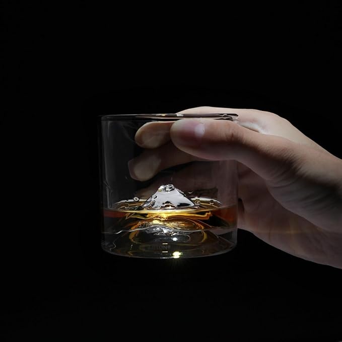 Mount Fuji Heavy Crystal Whiskey Glasses Gift Set of 2, Thick Freezable Bourbon Glass 1lb Each