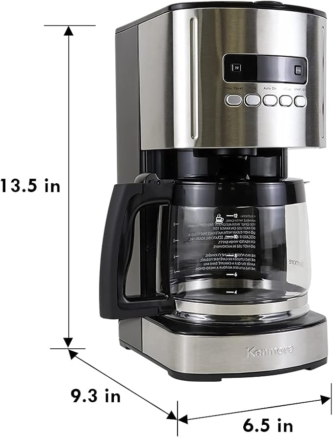 Kenmore Drip Coffee Maker - 12 Cup Programmable Cafe Machine With Glass Pot, Regular & Bold Brew