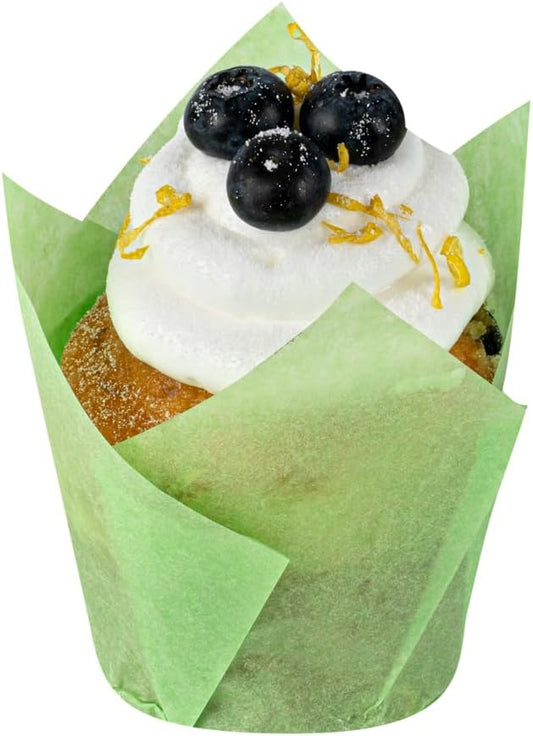 Restaurantware Panificio Premium 4 oz Green Paper Tulip Baking Cup: Paper Baking Cups Perfect for