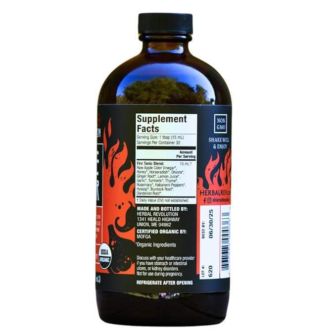 Herbal Revolution Fire Cider Apple Cider Vinegar - Certified Organic Non-GMO ACV Infused with